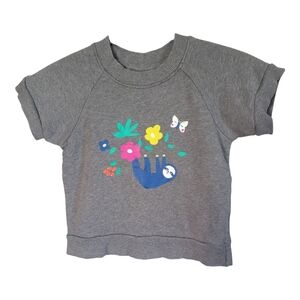 Hanna Andersson Floral Short Sleeve Sloth‎ Hoodie Grey Size 5